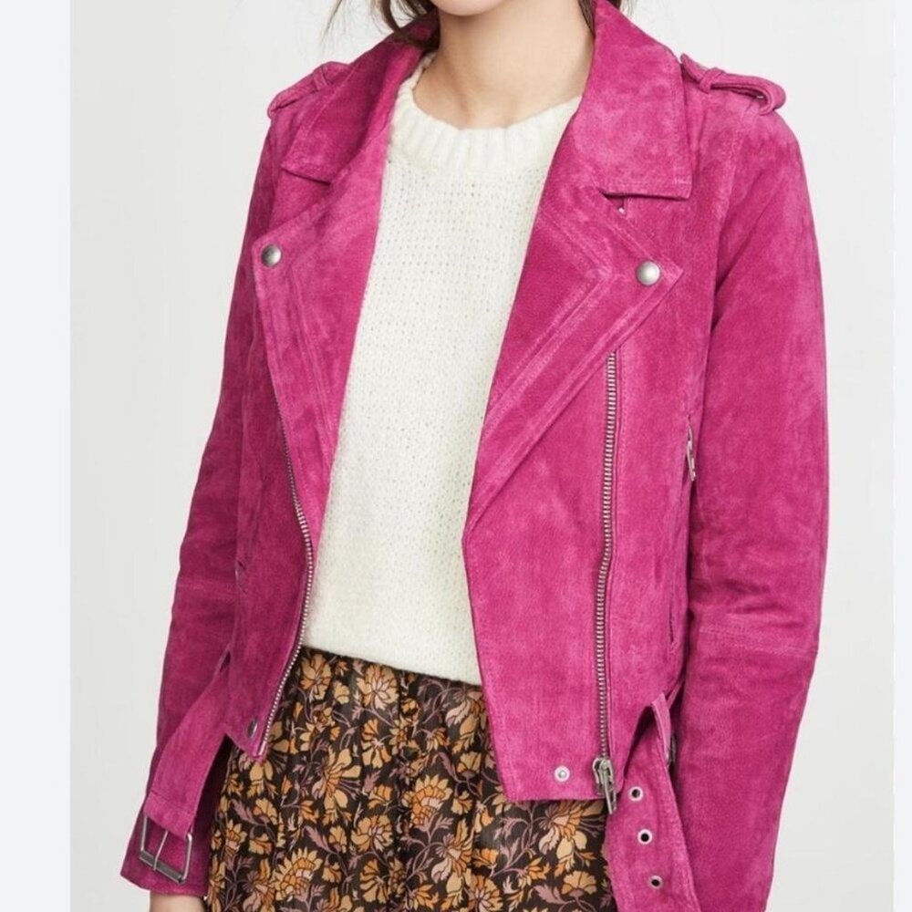 Blank NYC magenta suede moto jacket